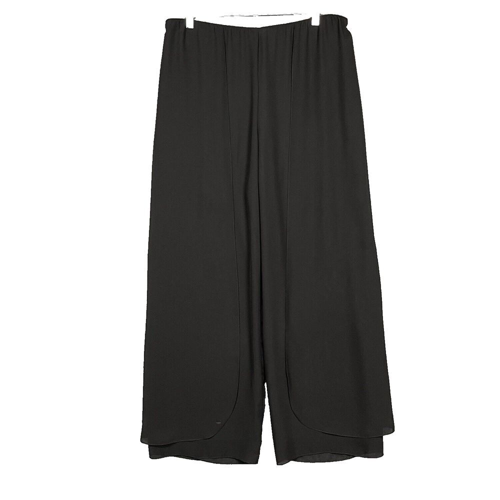 Alex Evenings Pants‎ Womens Large Black Dressy Formal Gauzy Overlay Pull On Wide